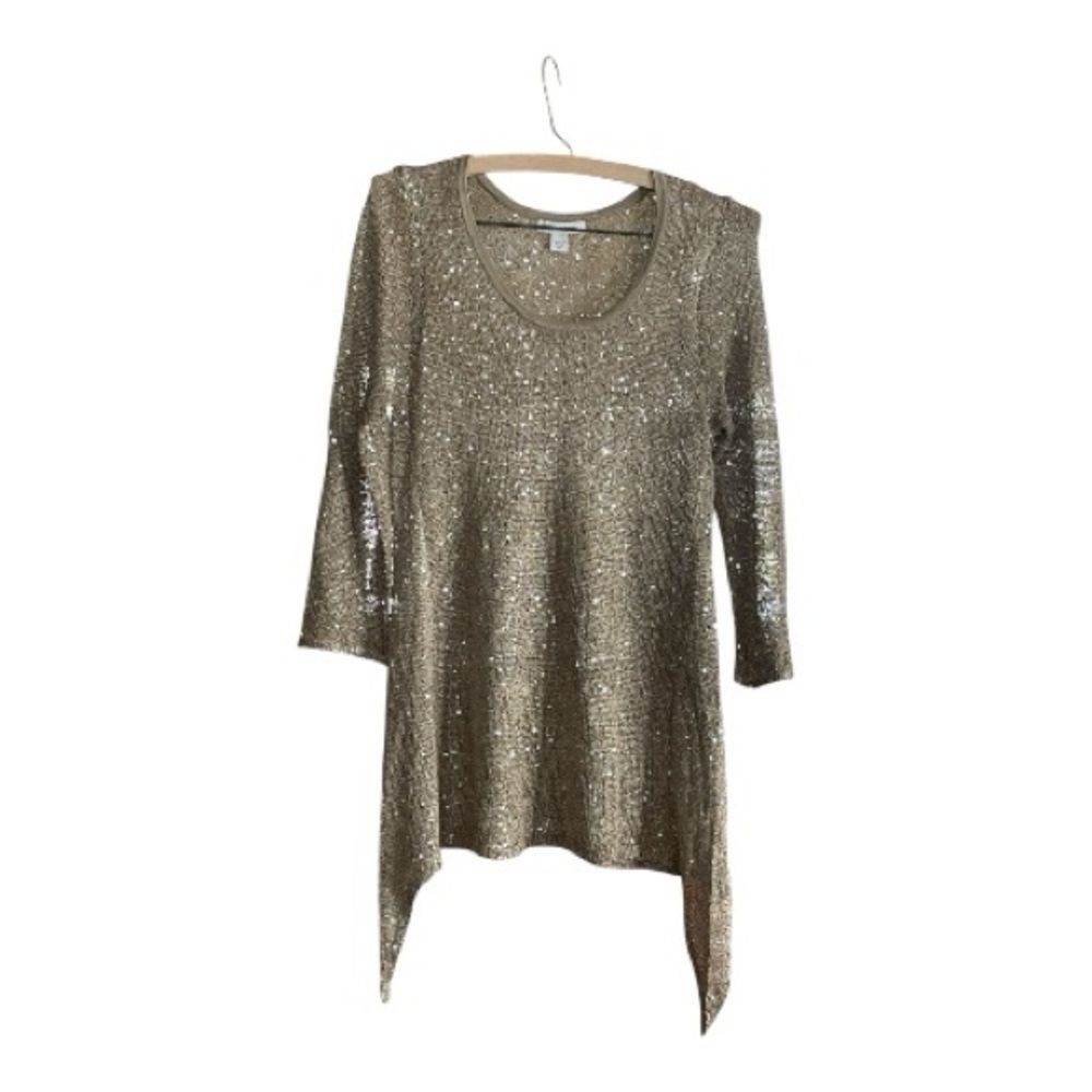Boston Proper Gold Sequin Asymmetrical Tunic Top Size Small